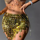 2025 234049 Cross-border hot-selling acrylic sheet sheet sequin hand-spliced multiple fringed waist chain, belt body chain