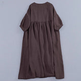 summer new loose large size wrinkled texture fine organ pleated seven-point bubble sleeves elegant dress women