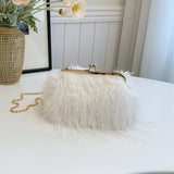 HULIANFU 2025 popular new retro ins fringed pearl chain hairy bag  fairy wind crossbody hand out of the street bag tide