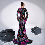 2025 long-sleeved crew neck sexy hollow long sequin banquet fishtail evening dress bridesmaid dress women