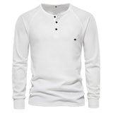 HULIANFU 2025 Popularan size New autumn and winter men's bottoming shirt Henry collar long-sleeved waffle T-shirt men's solid color Popular trade men's T-shirt