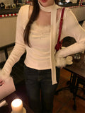 2025 popular Winter New Temperament Celebrity Style Neck Bottom Shirt Long Sleeve Knitted Sweater Women's Top 89246