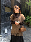 2025 popular autumn and winter temperament fringed loose vest V-neck sleeveless alpaca knitted sweater women 25040