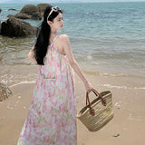 2025 2025 new neck floral super fairy dress, Thailand Sanya travel wear long dress, seaside vacation beach dress