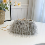 HULIANFU 2025 popular new retro ins fringed pearl chain hairy bag  fairy wind crossbody hand out of the street bag tide