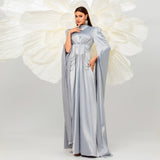 2025 high-end super long-sleeved temperament elegant waist round neck long banquet evening dress bridesmaid dress