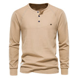 HULIANFU 2025 Popularan size New autumn and winter men's bottoming shirt Henry collar long-sleeved waffle T-shirt men's solid color Popular trade men's T-shirt