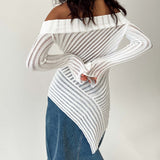 HULIANFU New autumn 2025  new  off-the-shoulder long-sleeved design sense knitted wool slim-fitting outerwear top women