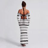 2025 HULIANFU popular New   Spice Girls Women's Clothing Suit Summer Stripe Long Sleeve Neck Top Skirt Two-piece Set Women