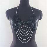 2025 MW2736  vest rhinestone inlaid diamond cloth multi-layer wave fringed chain neck small vest top and clothing