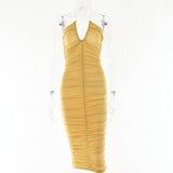 2025 women's clothing  summer new bright silk dress Internet celebrity Spice Girls backless neck-hanging knee-length dress women