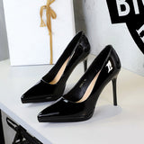 2025 8366-1  high heels fashion banquet women's shoes thin heel patent leather shallow mouth pointed head super high heel waterproof table single shoes