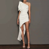 2025 white slanted shoulder temperament fashionable and thin banquet evening dress birthday party annual socialite small dress dress woman