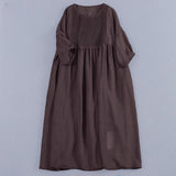 summer new loose large size wrinkled texture fine organ pleated seven-point bubble sleeves elegant dress women