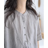 summer new soft gray loose five-quarter sleeve summer light loose shirt top women