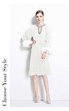 heavy industry handmade beaded luxury rhinestone dress two-color ostrich hair versatile dress with belt