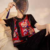 new Chinese style printed embroidered vest women's light luxury round neck high-end temperament vest M7087