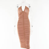 2025 women's clothing  summer new bright silk dress Internet celebrity Spice Girls backless neck-hanging knee-length dress women