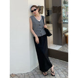2025 [Guangzhou six meters] Tencel linen split elastic waist skirt 2025 summer Korean version simple A-shaped skirt T5015
