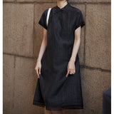 2025 High-end fragrant cloud yarn silk skirt turtle crack mulberry silk new Chinese buckle dress summer women's small black dress