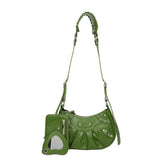HULIANFU 2025 Korean version of the new underarm bag for women,  retro rivet locomotive bag pleated crescent child and mother, one shoulder messenger bag for women