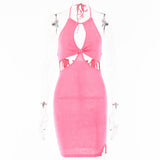 2025 Ins Internet celebrity babes sexy hollow design neck skirt  summer new solid color dew back dress