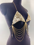 2025 SM2406  vest sequined mesh tube top metal thin chain fringed chain neck top vest body chain