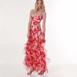 HULIANFU popular new spring and summer off-the-shoulder 2025 women's clothing fashion chiffon printing fairy long temperament evening dress dress