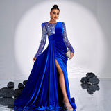 2025 high-end long-sleeved temperament round neck long sequined banquet heavy industry evening dress bridesmaid dress women