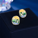 2025 popular spring and summer design impression oil painting s925 silver needle stud earrings court style temperament freshwater pearl wheat ear earrings