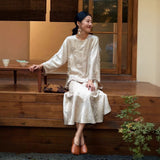 Women's spring suit two-piece set, new Chinese improved long-sleeved shirt C0240 A-shaped skirt C0241