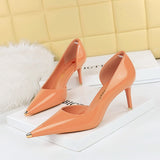2025 8829-5  style fashionable simple sexy nightclub showing thin thin heel super high heel side hollow light mouth metal shoes
