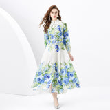 Flower series spring women's popular new high-end printing slim-fitting long  bubble sleeve temperament dress