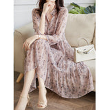 2025 Mulberry silk dress  floral coffee break skirt high-end Hangzhou women's clothing loose medium and long skirt summer