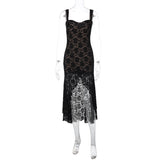 HULIANFU 2025 ins style new fashion suspender sexy lace low-cut slim-fit hip-wrapped irregular pendulum dress