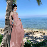 2025 Seaside vacation style sexy backless neck dress super beautiful fairy temperament long dress summer beautiful small skirt