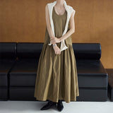 2025 retro vest skirt  spring slightly crepe paper swinging dress