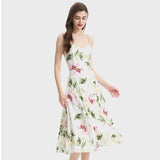 Real shot elegant short-sleeved retro floral adjustable shoulder strap sleeveless high-waisted pendulum A-word suspender dress