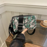 HULIANFU 2025 style New trend camera bag fashionable snakeskin pattern PU splicing contrasting color zipper small square bag single shoulder oblique span bag