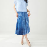 2025 A-shaped skirt pear-shaped figure small man printed elastic waist loose drape fashion versatile pleated skirt
