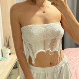 HULIANFU New summer  2025 new sexy Spice Girl knitted hollow strap tube top strap big halter vest women