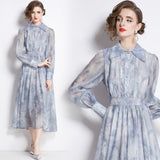 retro temperament dress spring dress women's shirt collar design sense waist thin long dress skirt tide