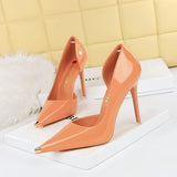 2025 8829-5  style fashionable simple sexy nightclub showing thin thin heel super high heel side hollow light mouth metal shoes