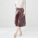 2025 A-shaped skirt pear-shaped figure small man printed elastic waist loose drape fashion versatile pleated skirt