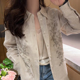 2025 early spring new  romantic embroidery old money wind linen loose shirt women