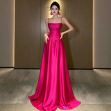 2025 Beauty comes  high-end waist rose red suspender long dress engagement birthday evening dress skirt