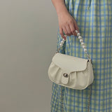 HULIANFU 2025 Celebrity style bag female new white pearl handbag fairy temperament chain crossbody pleated cloud bag