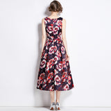 Popular trade printed vest dress women's summer dress new waist and thin temperament elegant pendulum dress