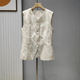 2025 spring and summer new cotton and linen blended flower-cut suit, summer thin sleeveless suit vest + skirt
