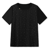 High-end personality temperament celebrity design shirt heavy industry diamond-encrusted short-sleeved T-shirt national style new top N3075